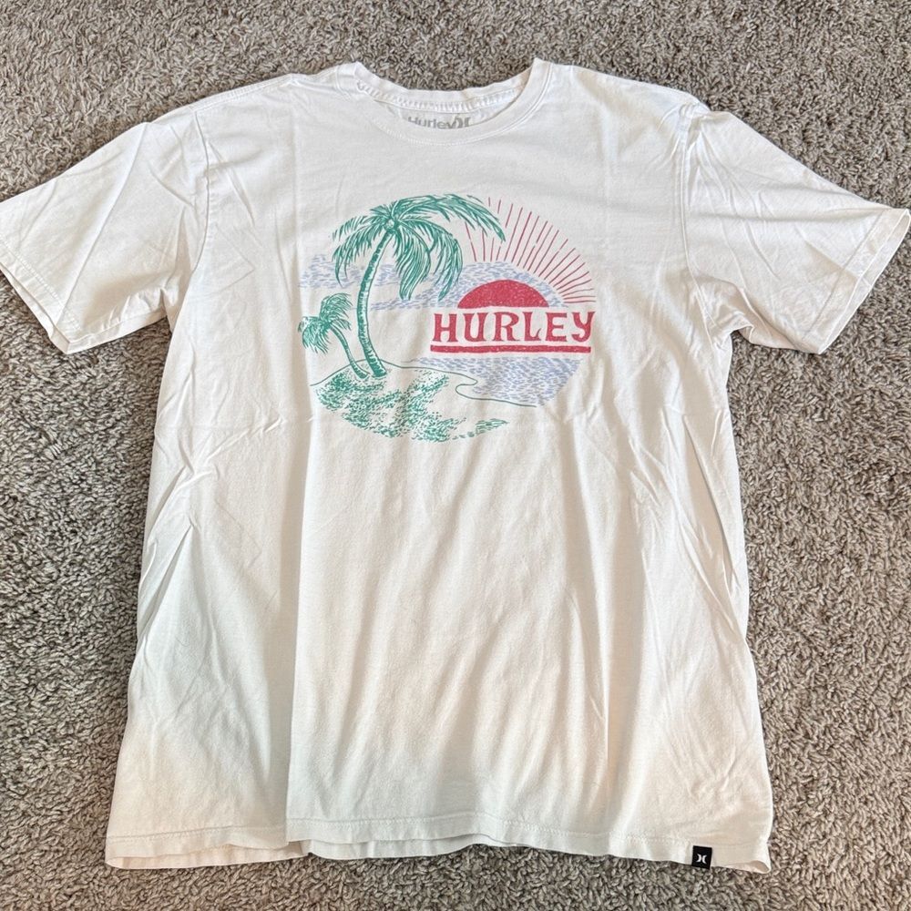 Hurley White Tee with Tropical Graphic